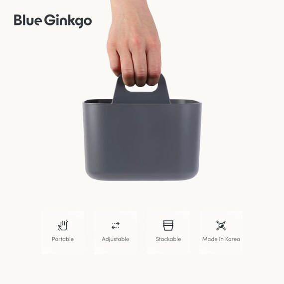 BLUE GINKGO Stapelbarer Organizer-Caddy – Tragbare Aufbewahrung aus Korea für Bad, Büro, Bastel- oder Schulbedarf (Quadratisch, Grau)