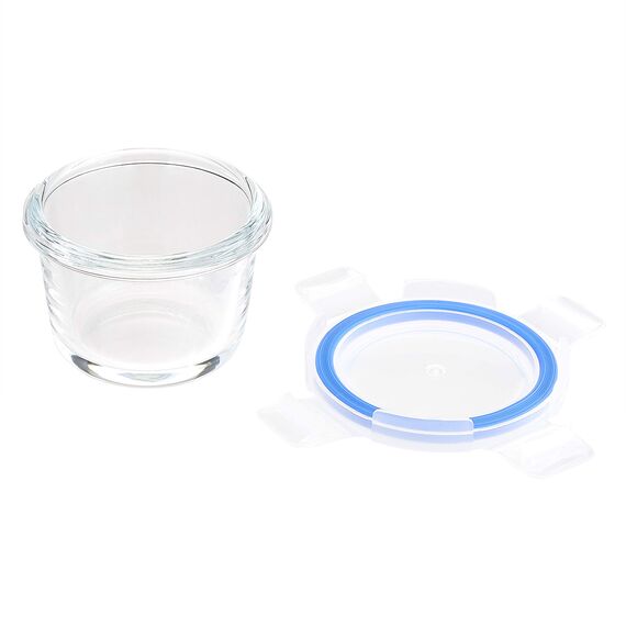 Amazon Basics ABL001 Glasaufbewahrungsbehälter, 4 Stück, 120 ml, transparent mit blauen Deckeln