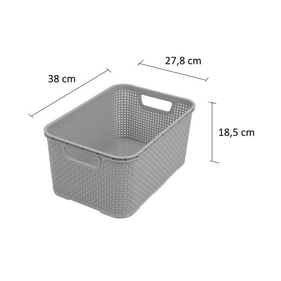 BranQ - Home essential Korb in Rattan Design 2er Set Grösse L 19 l, BPA-frei Kunststoff PP,Hellgrau, 38x27,8x18,5 cm, 2 STK 19l, 2er-Set 19l (Packung mit 2)