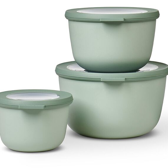 Mepal Multischale Cirqula Round 3-teiliges Set - Mikrowellen Geschir - Geignet als Aufbewahrungsbox, Kuhlschrank, Gefrierschrank & Mikrowellengeschirr - 500 ml, 1000 ml & 2000 ml - Nordic sage