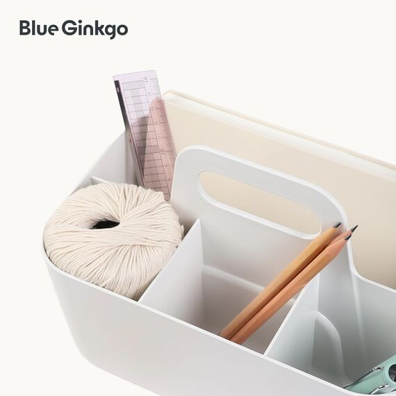 BLUE GINKGO Stapelbarer Organizer-Caddy – Tragbare Aufbewahrung aus Korea für Bad, Büro, Bastel- oder Schulbedarf (Rechteckig, Weiß)