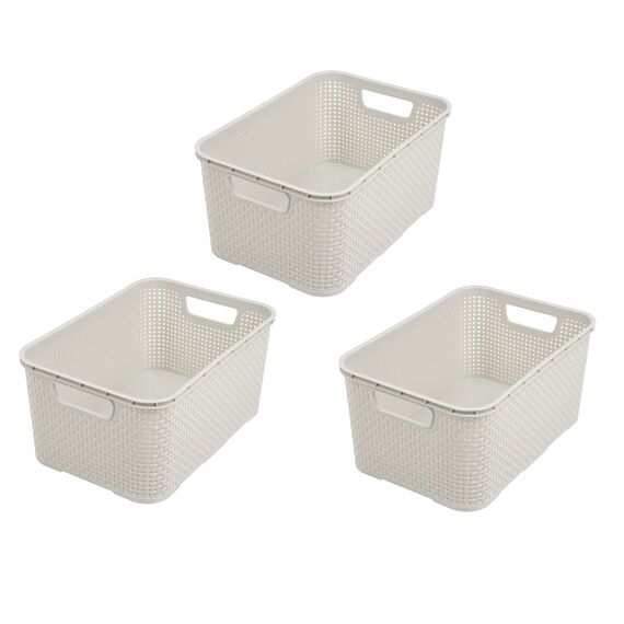 BranQ - Home essential Korb in Rattan Design 3er Set Grösse S 7l, Creme