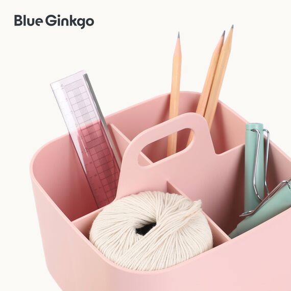 BLUE GINKGO Stapelbarer Organizer-Caddy – Tragbare Aufbewahrung aus Korea für Bad, Büro, Bastel- oder Schulbedarf (Quadratisch, Rosa)