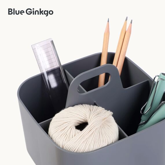 BLUE GINKGO Stapelbarer Organizer-Caddy – Tragbare Aufbewahrung aus Korea für Bad, Büro, Bastel- oder Schulbedarf (Quadratisch, Grau)
