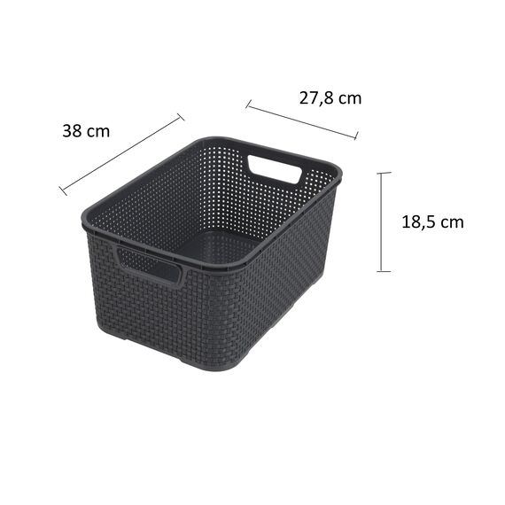 BranQ - Home essential Korb in Rattan Design 2er Set Grösse L 19l, Anthrazit, 2, 5901098046206