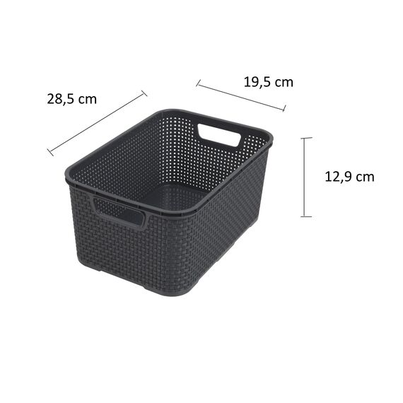 BranQ - Home essential Kunststoff Korb in Rattan Design 3er Set Grösse S 7l, Anthrazit