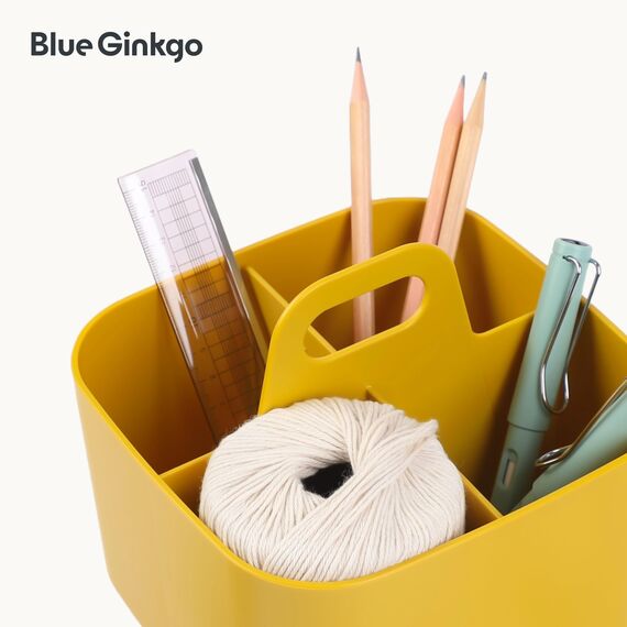 BLUE GINKGO Stapelbarer Organizer-Caddy – Tragbare Aufbewahrung aus Korea für Bad, Büro, Bastel- oder Schulbedarf (Quadratisch, Gelb)