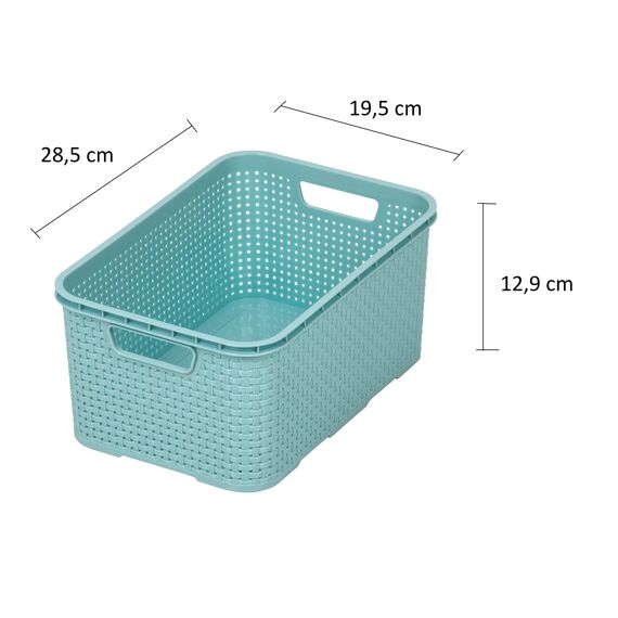 BranQ - Home essential Korb in Rattan Design 3er Set Grösse S 7l, BPA-frei Kunststoff PP, Minze, 28,5x19,5x12,9 cm, 3 Stk.