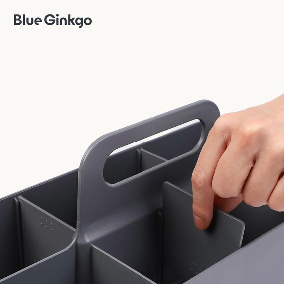 BLUE GINKGO Stapelbarer Organizer-Caddy – Tragbare Aufbewahrung aus Korea für Bad, Büro, Bastel- oder Schulbedarf (Langes Rechteck, Grau)