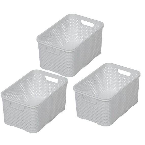 BranQ - Home essential Korb in Rattan Design 3er Set Grösse S 7l, BPA-frei Kunststoff PP, Weiß, 28,5x19,5x12,9 cm, 3 Stk.