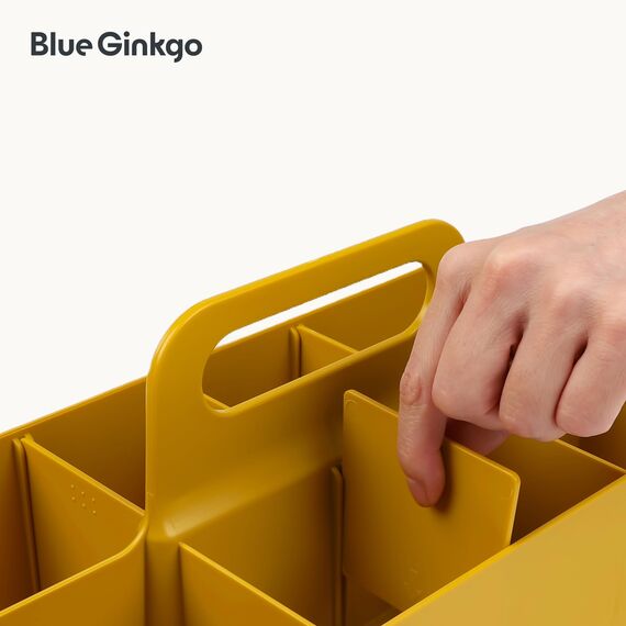 BLUE GINKGO Stapelbarer Organizer-Caddy – Tragbare Aufbewahrung aus Korea für Bad, Büro, Bastel- oder Schulbedarf (Langes Rechteck, Gelb)