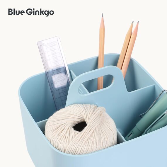 BLUE GINKGO Stapelbarer Organizer-Caddy – Tragbare Aufbewahrung aus Korea für Bad, Büro, Bastel- oder Schulbedarf (Quadratisch, Blau)