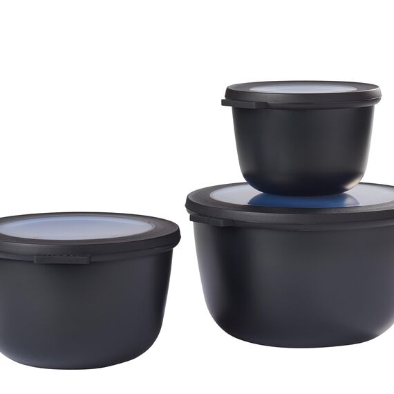 Mepal Multischale Cirqula Round 3-teiliges Set - Mikrowellen Geschir - Geignet als Aufbewahrungsbox, Kuhlschrank, Gefrierschrank & Mikrowellengeschirr - 500 ml, 1000 ml & 2000 ml - Nordic black