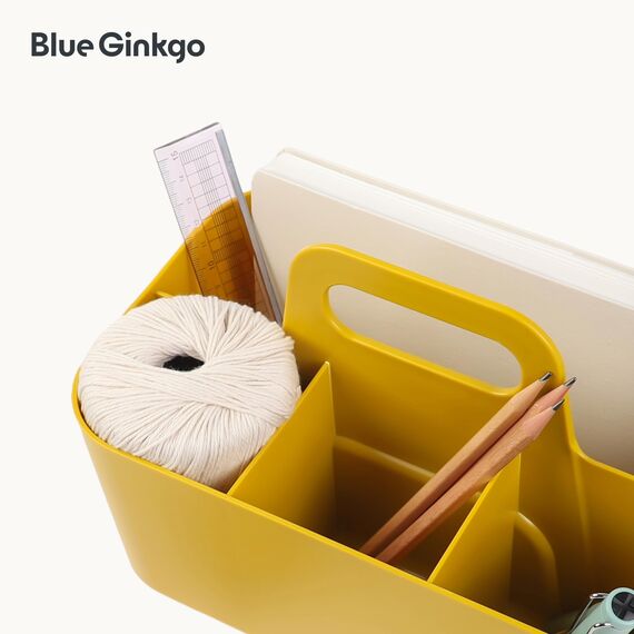 BLUE GINKGO Stapelbarer Organizer-Caddy – Tragbare Aufbewahrung aus Korea für Bad, Büro, Bastel- oder Schulbedarf (Rechteckig, Gelb)