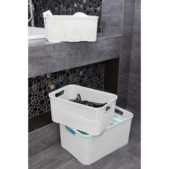 BranQ - Home essential Kunststoff Korb in Rattan Design 3er Set Grösse M 10l, PP, Creme