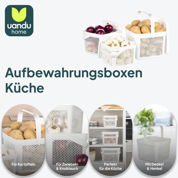 uandu Kartoffel Aufbewahrungsbox 3er Set – Kartoffelbox für Küche, Zwiebelbox & Knoblauch Aufbewahrung, Küchen Organizer