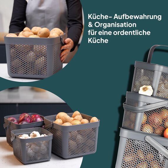uandu Kartoffel Aufbewahrungsbox 3er Set – Kartoffelbox für Küche, Zwiebelbox & Knoblauch Aufbewahrung, Küchen Organizer