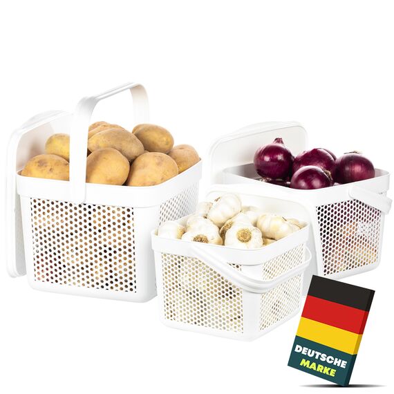uandu Kartoffel Aufbewahrungsbox 3er Set – Kartoffelbox für Küche, Zwiebelbox & Knoblauch Aufbewahrung, Küchen Organizer