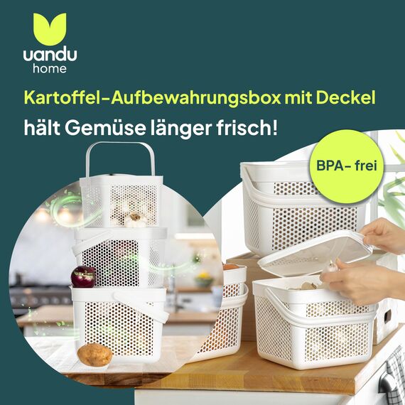 uandu Kartoffel Aufbewahrungsbox 3er Set – Kartoffelbox für Küche, Zwiebelbox & Knoblauch Aufbewahrung, Küchen Organizer