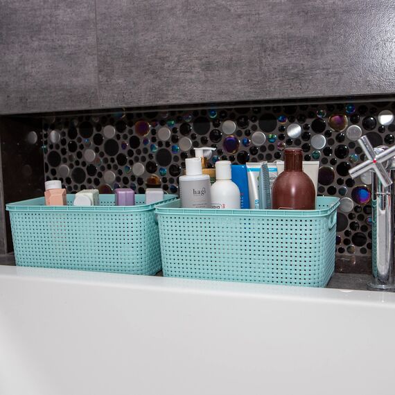 BranQ - Home essential Korb in Rattan Design 2er Set Grösse L 19 l, BPA-frei Kunststoff PP, Minze, 38x27,8x18,5 cm, 2 Stk.