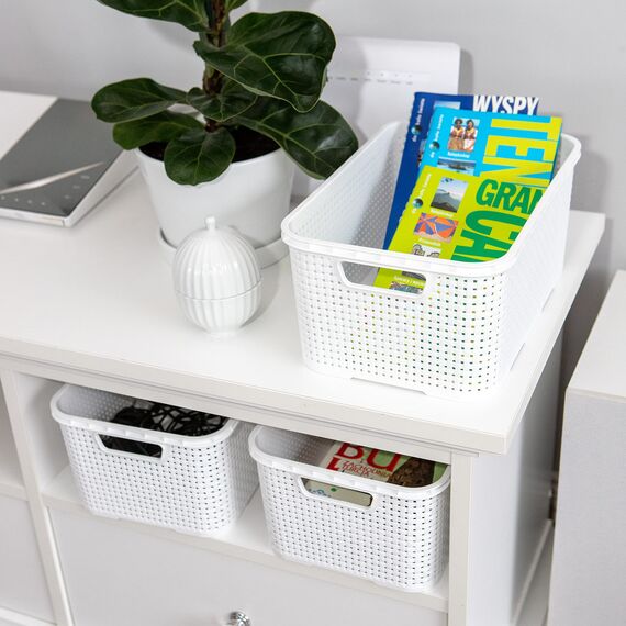 BranQ - Home essential Korb in Rattan Design 2er Set Grösse L 19 l, BPA-frei Kunststoff PP, Weiß, 38x27,8x18,5 cm, 2 Stk.