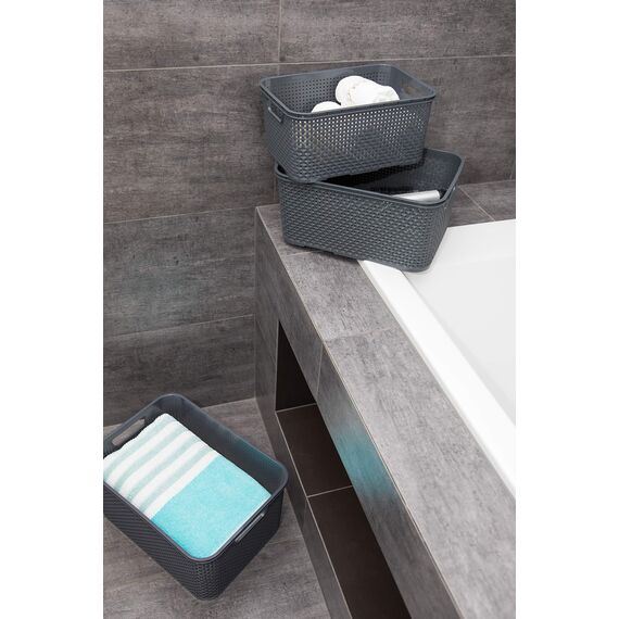 BranQ - Home essential Kunststoff Korb in Rattan Design 3er Set Grösse S 7l, Anthrazit