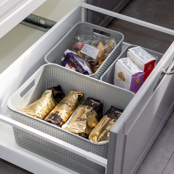 BranQ - Home essential Korb in Rattan Design 3er Set Grösse M 10 l, BPA-frei Kunststoff PP,Hellgrau