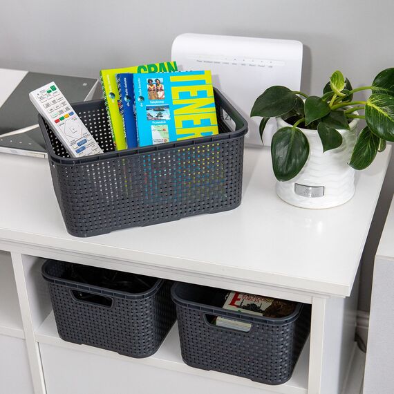 BranQ - Home essential Korb in Rattan Design 2er Set Grösse L 19l, Anthrazit, 2, 5901098046206