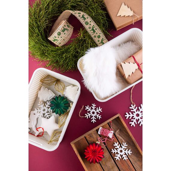 BranQ - Home essential Korb in Rattan Design 2er Set Grösse L 19l, Creme (Packung mit 4)