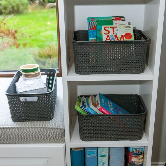 BranQ - Home essential Korb in Rattan Design 2er Set Grösse L 19l, Anthrazit, 2, 5901098046206