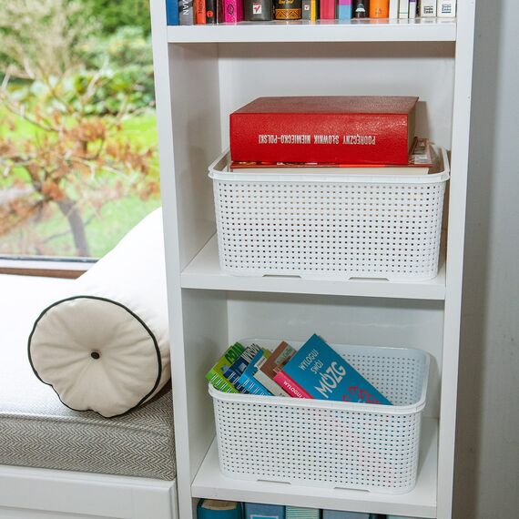 BranQ - Home essential Korb in Rattan Design 3er Set Grösse S 7l, BPA-frei Kunststoff PP, Weiß, 28,5x19,5x12,9 cm, 3 Stk.