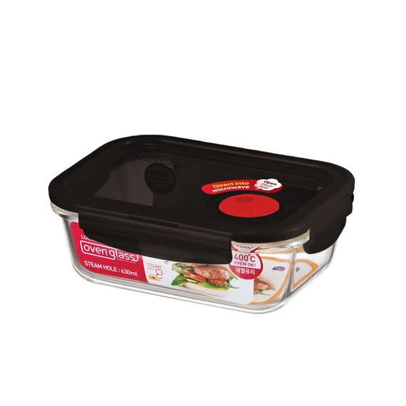 Lock & Lock Frischhaltedose aus Glas mikrowellengeeignet - Oven Glass - Für Backofen, Mikrowelle & zum Einfrieren - Mikrowellengeschirr mit Deckel, 630 ml