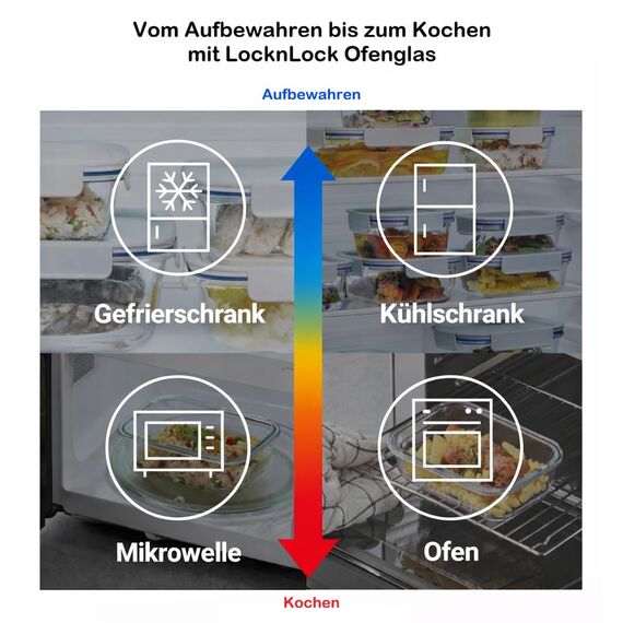 Lock & Lock Frischhaltedose aus Glas mikrowellengeeignet - Oven Glass - Für Backofen, Mikrowelle & zum Einfrieren - Mikrowellengeschirr mit Deckel, 380 ml