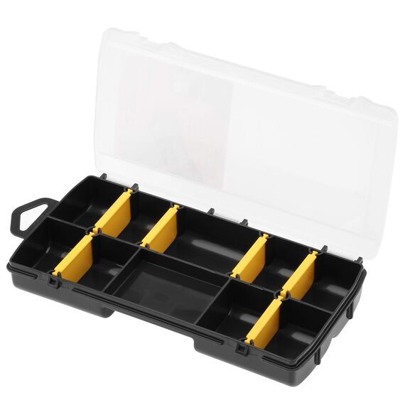 STANLEY Organizer Sortimentskasten (Aufbewahrungsbox für Zubehör und Kleinteile aus schlagfestem Polypropylen, 10 Fächer mit entfernbaren Trennwänden, eingebautes Lineal), Mehrfarbig - STST81679-1