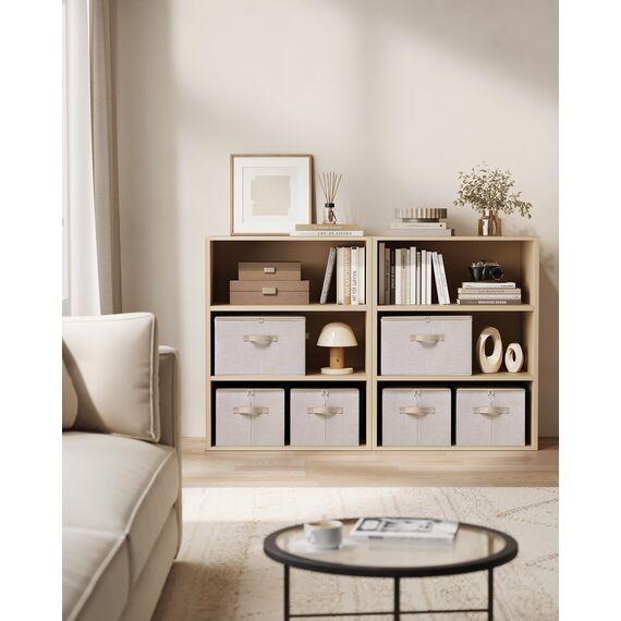 SONGMICS Aufbewahrungsbox mit Deckel, faltbare Stoffbox mit Griffen, Aufbewahrung für Kleidung, Vliesstoff, 3er Set, 40 x 30 x 25 cm, sandbeige RZB003K01