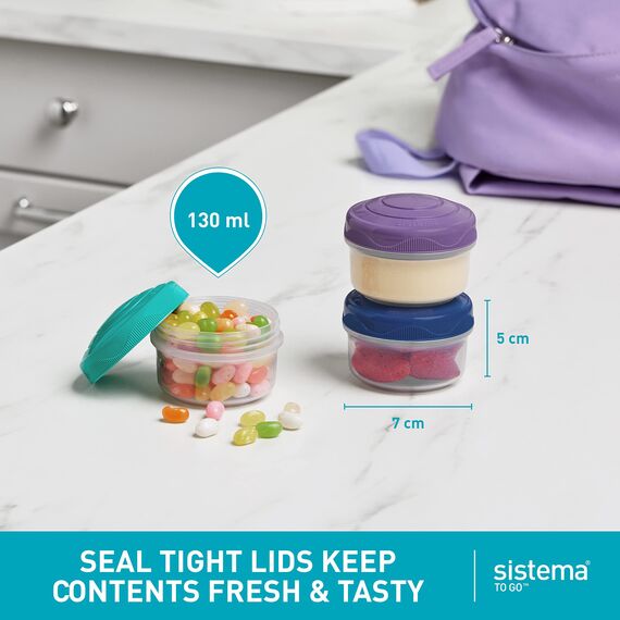 Sistema Snack Pots Mini Bites TO GO Frischhaltedosen | 130 ml | stapelbare Snack-Boxen mit Deckel | BPA-frei | 9 Stück