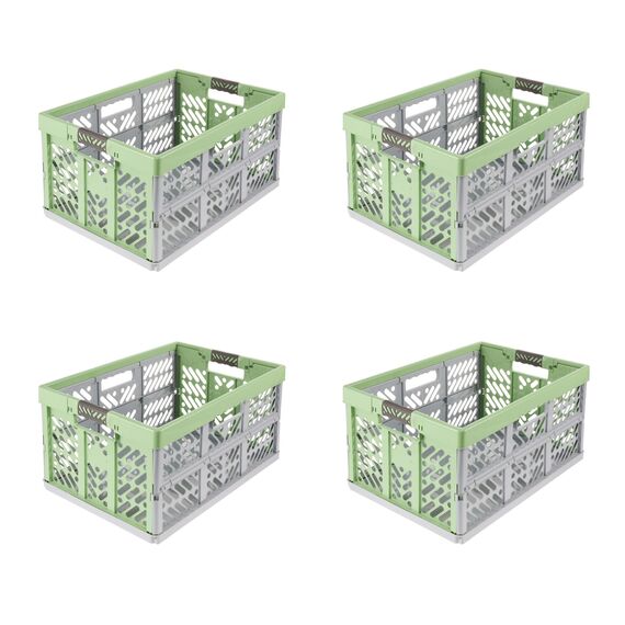 keeeper ben 4x Stabile Profi-Klappboxen mit Soft-Touch Griffen, 45 l, Eco Grass Green