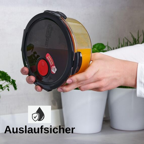 Lock & Lock Frischhaltedose aus Glas mikrowellengeeignet - Oven Glass - Für Backofen, Mikrowelle & zum Einfrieren - Mikrowellengeschirr rund mit Deckel, 650 ml