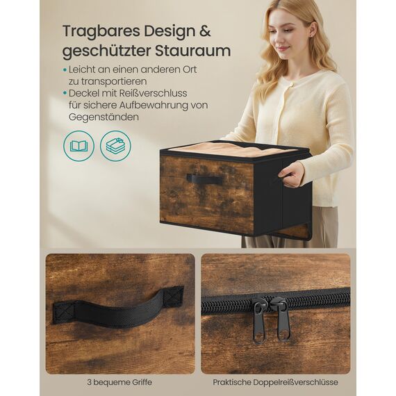 SONGMICS Aufbewahrungsbox mit Deckel, 6er Set, faltbare Stoffbox mit Griffen, Aufbewahrung für Kleidung, 40 x 30 x 25 cm, Vliesstoff, vintagebraun RYZ103BH03