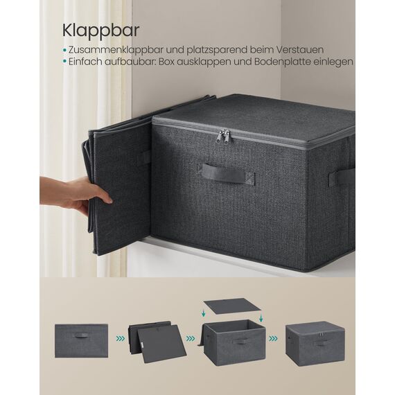 SONGMICS Aufbewahrungsbox mit Deckel, faltbare Stoffbox mit Griffen, Aufbewahrung für Kleidung, Vliesstoff, 3er Set, 40 x 30 x 25 cm, schiefergrau RYZB03G