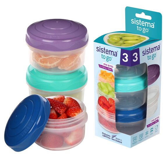 Sistema Snack Pots Mini Bites TO GO Frischhaltedosen | 130 ml | stapelbare Snack-Boxen mit Deckel | BPA-frei | 3 Stück