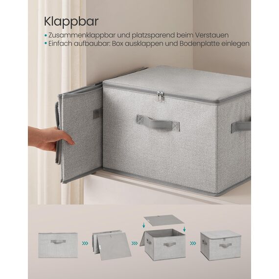 SONGMICS Aufbewahrungsbox mit Deckel, faltbare Stoffbox mit Griffen, Aufbewahrung für Kleidung, Vliesstoff, 6er Set, 40 x 30 x 25 cm, taubengrau RZB003W02