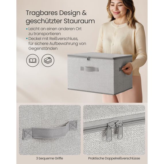 SONGMICS Aufbewahrungsbox mit Deckel, faltbare Stoffbox mit Griffen, Aufbewahrung für Kleidung, Vliesstoff, 6er Set, 40 x 30 x 25 cm, taubengrau RZB003W02