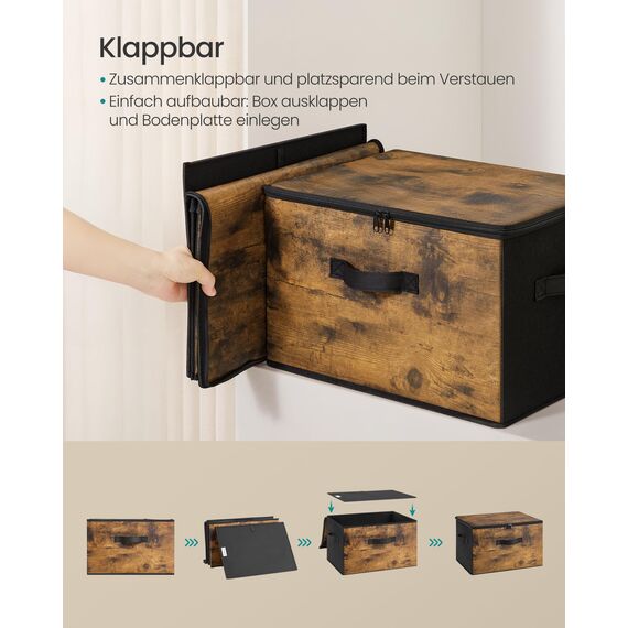 SONGMICS Aufbewahrungsbox mit Deckel, faltbare Stoffbox mit Griffen, Aufbewahrung für Kleidung, Vliesstoff, 3er Set, 40 x 30 x 25 cm, vintagebraun RYZ103B01