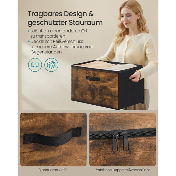 SONGMICS Aufbewahrungsbox mit Deckel, faltbare Stoffbox mit Griffen, Aufbewahrung für Kleidung, Vliesstoff, 3er Set, 50 x 30 x 30 cm, vintagebraun RYZ050BH02