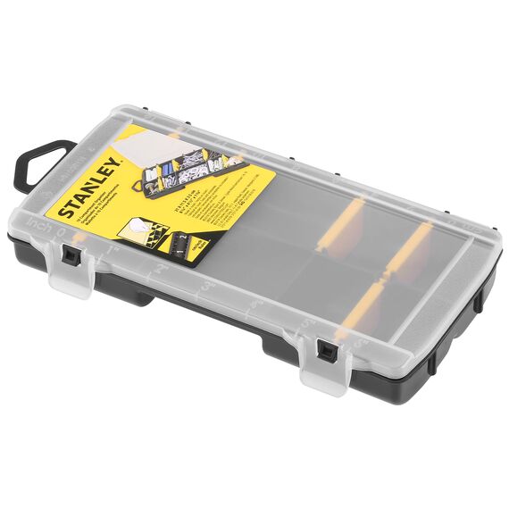 STANLEY Organizer Sortimentskasten (Aufbewahrungsbox für Zubehör und Kleinteile aus schlagfestem Polypropylen, 10 Fächer mit entfernbaren Trennwänden, eingebautes Lineal), Mehrfarbig - STST81679-1