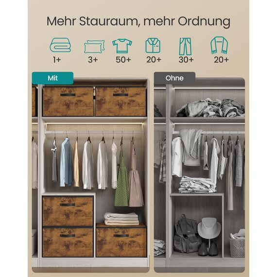 SONGMICS Aufbewahrungsbox mit Deckel, faltbare Stoffbox mit Griffen, Aufbewahrung für Kleidung, Vliesstoff, 3er Set, 50 x 30 x 30 cm, vintagebraun RYZ050BH02