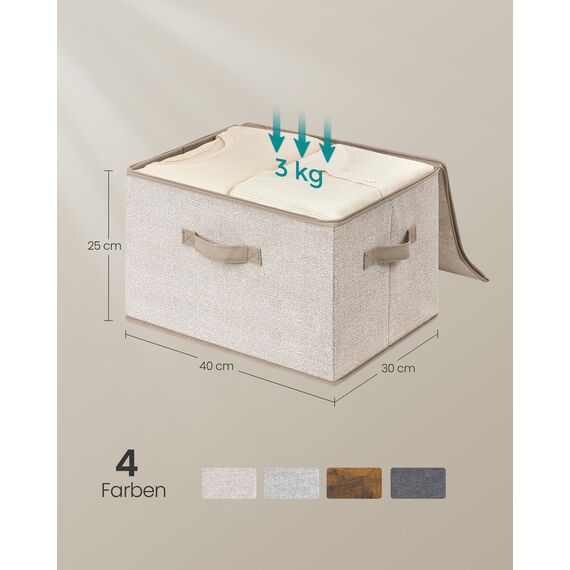SONGMICS Aufbewahrungsbox mit Deckel, faltbare Stoffbox mit Griffen, Aufbewahrung für Kleidung, Vliesstoff, 3er Set, 40 x 30 x 25 cm, sandbeige RZB003K01