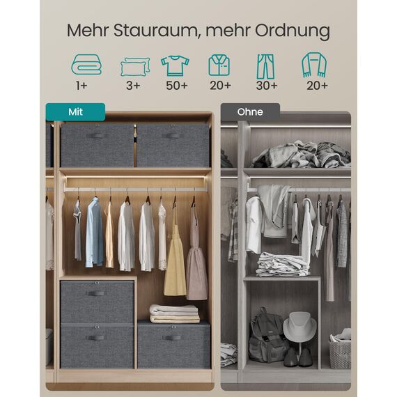SONGMICS Aufbewahrungsbox mit Deckel, faltbare Stoffbox mit Griffen, Aufbewahrung für Kleidung, Vliesstoff, 6er Set, 50 x 30 x 30 cm, schiefergrau RZB050GN03