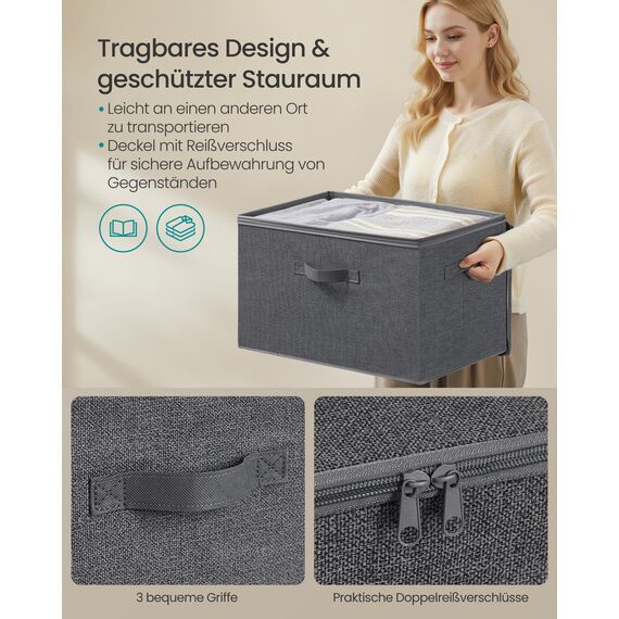 SONGMICS Aufbewahrungsbox mit Deckel, faltbare Stoffbox mit Griffen, Aufbewahrung für Kleidung, Vliesstoff, 6er Set, 50 x 30 x 30 cm, schiefergrau RZB050GN03